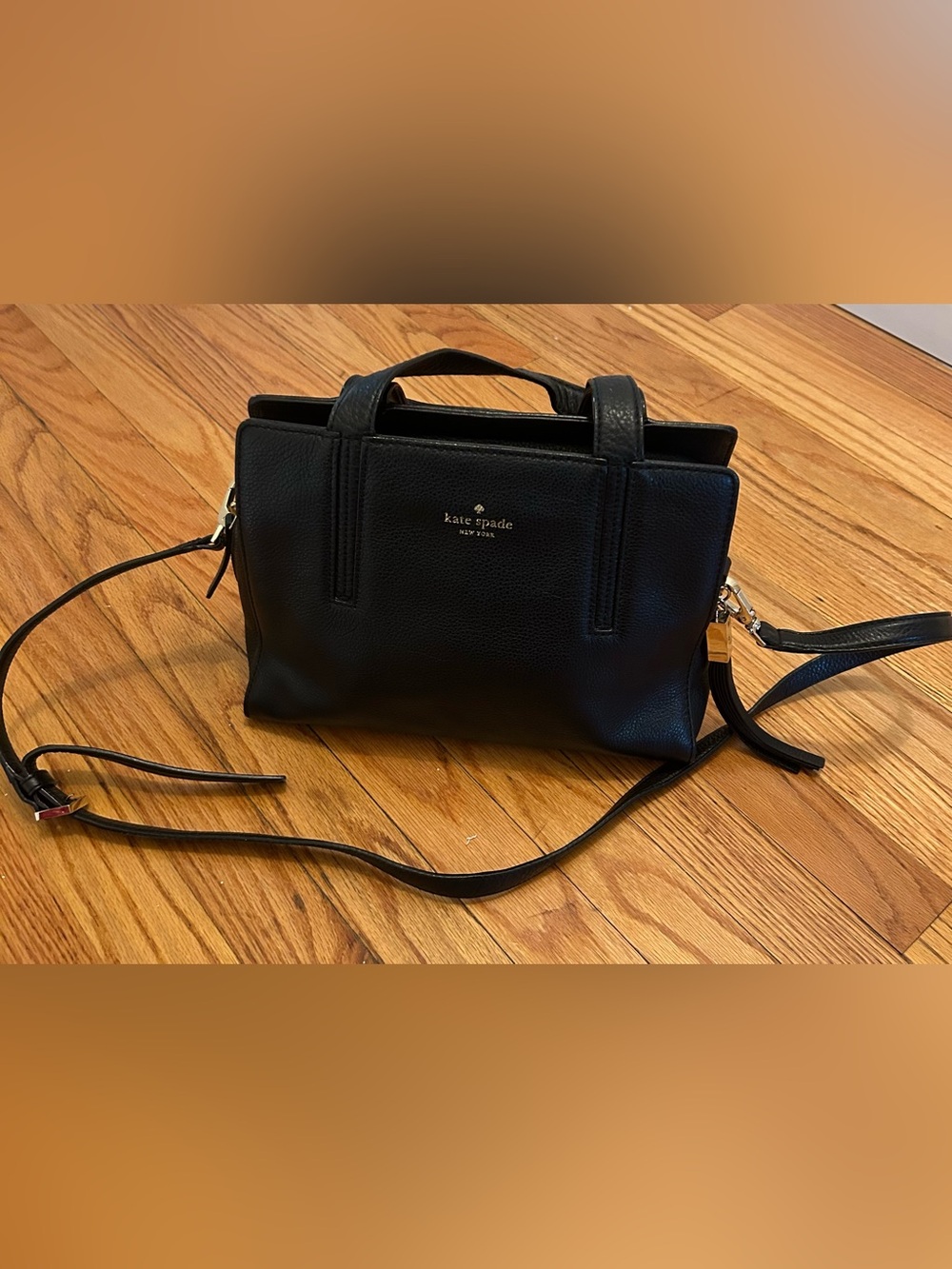 kate spade Black Pebbled Leather Satchel with Gold Logo
